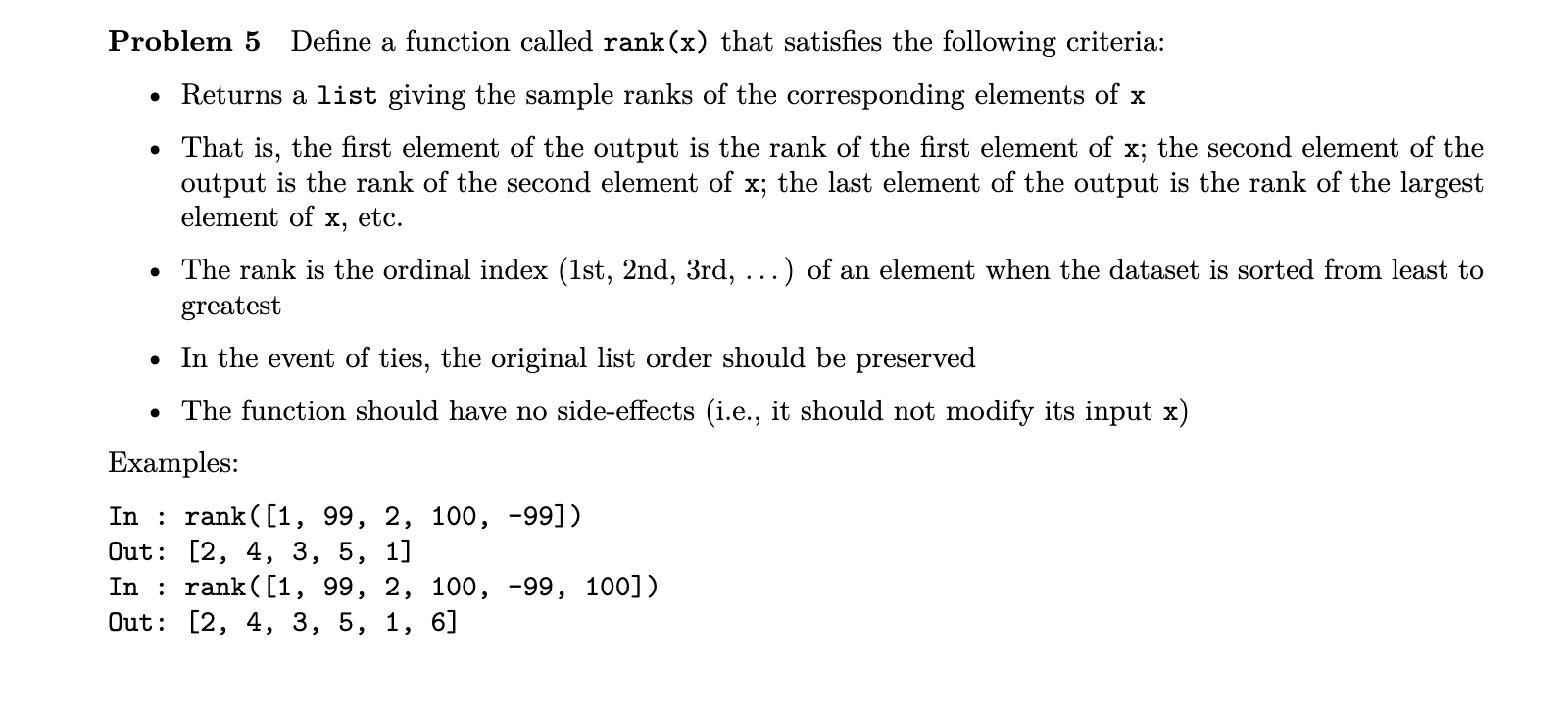 Solved Problem 5 Define a function called rank (x) that | Chegg.com