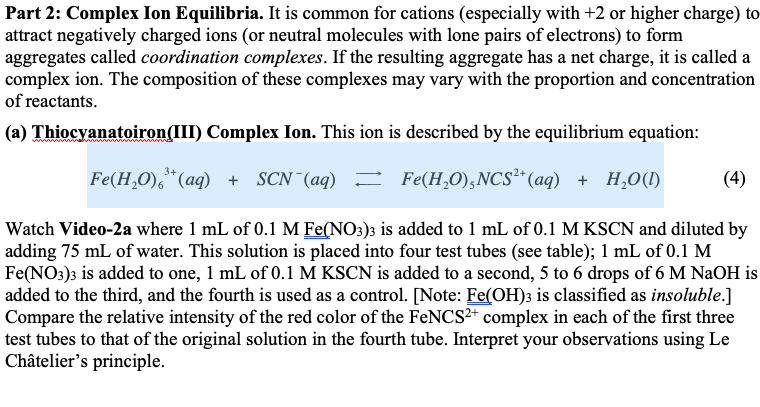 Part 2: Complex Ion Equilibria. It is common for | Chegg.com