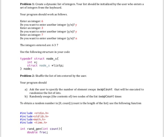 Solved Problem 1: Create a dynamic list of integers. Your | Chegg.com