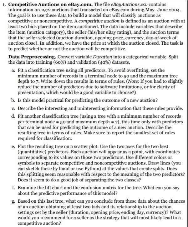 Solved 1. Competitive Auctions on The file