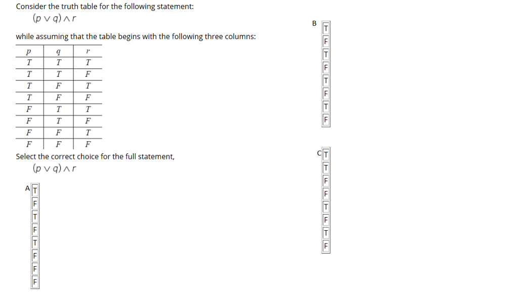 Solved Consider the truth table for the following statement: | Chegg.com