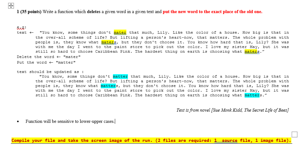 Solved 1 (35 points) Write a function which deletes a given | Chegg.com