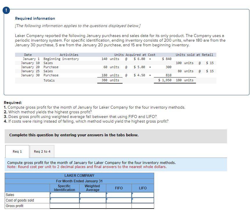 [Solved]: Required information [The following information