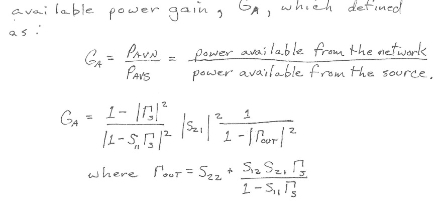 Solved Calculate the available power gain (equation given | Chegg.com