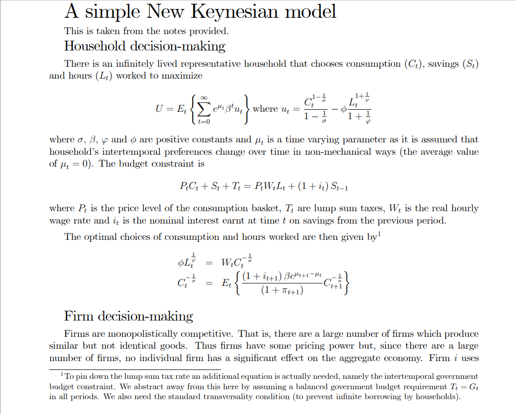 A simple New Keynesian model This is taken from the | Chegg.com