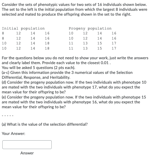 Solved Consider the sets of phenotypic values for two sets | Chegg.com