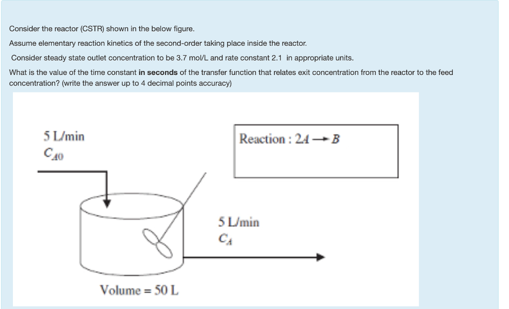 Solved Consider The Reactor (CSTR) Shown In The Below | Chegg.com