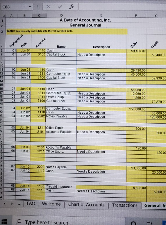 Solved Byte of Accounting, Inc. Description of transaction