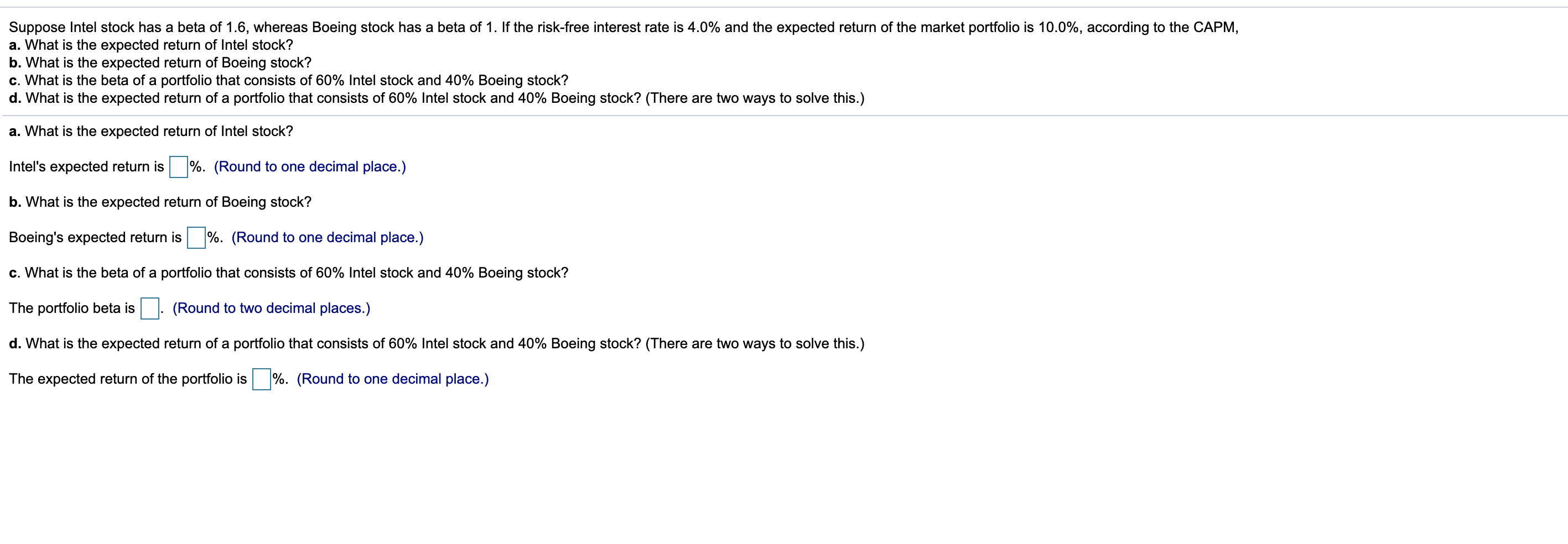 Solved Suppose Intel stock has a beta of 1.6, whereas Boeing