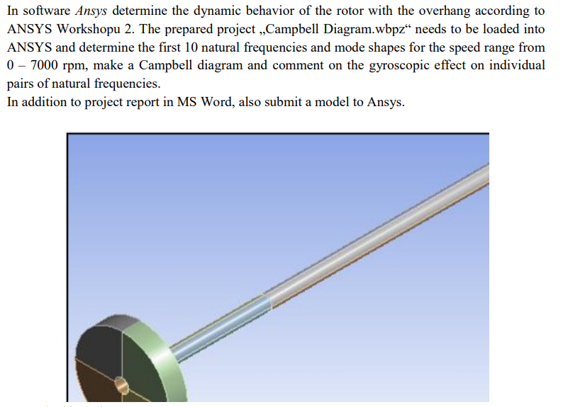 In software Ansys determine the dynamic behavior of the rotor with the overhang according to ANSYS Workshopu 2. The prepared
