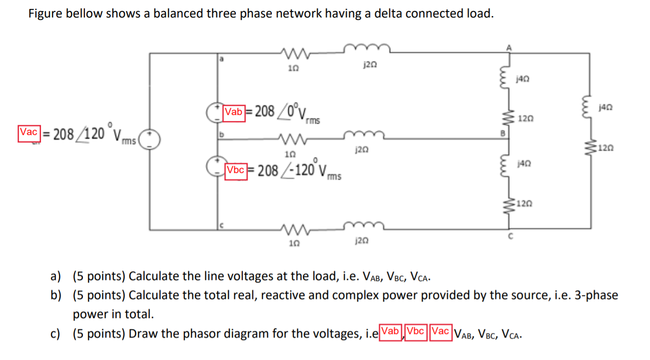 Solved Figure bellow shows a balanced three phase network | Chegg.com
