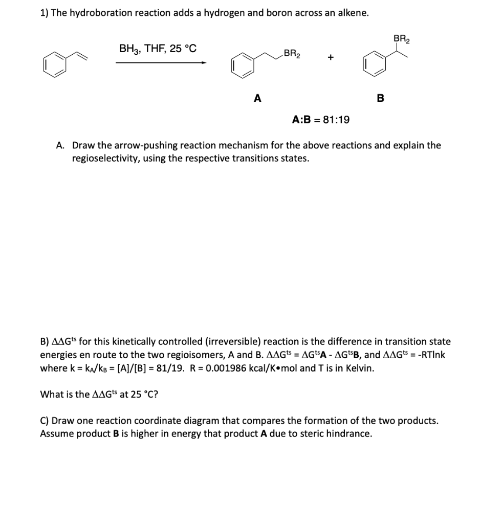 Solved 1) the hydroboration reaction adds a hydrogen and | Chegg.com