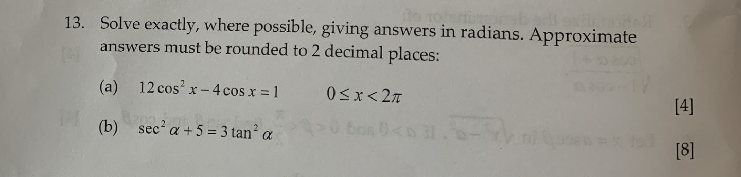 Solve exactly, where possible, giving answers in | Chegg.com