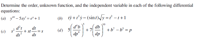 Solved Determine the order, unknown function, and the | Chegg.com