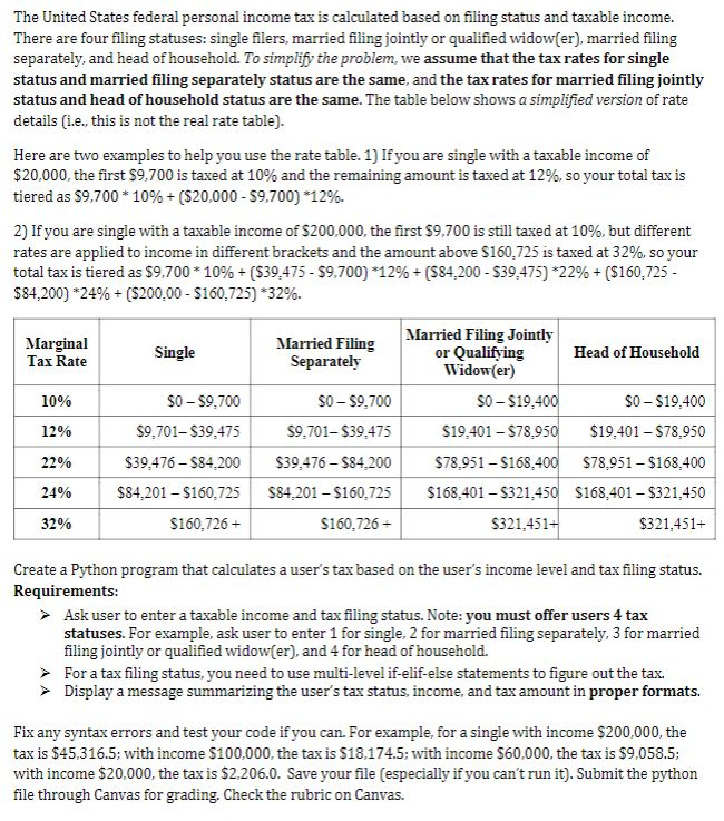 Solved The United States federal personal tax is
