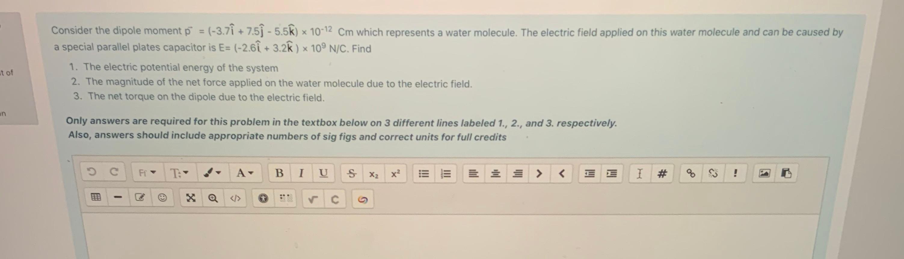 Solved Consider The Dipole Moment P 3 7i 7 59 5 5 Chegg Com