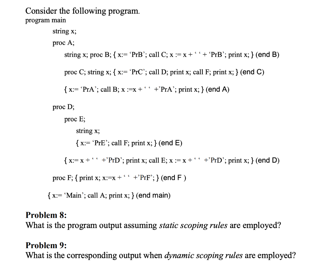 Solved Consider The Following Program Program Main String X | Chegg.com