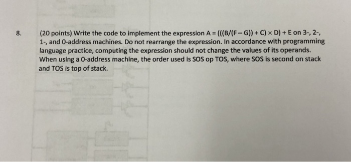 8. (20 points) Write the code to implement the | Chegg.com