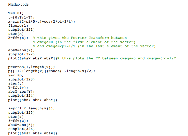 Solved Transforms and Sampling The Matlab code below samples | Chegg.com
