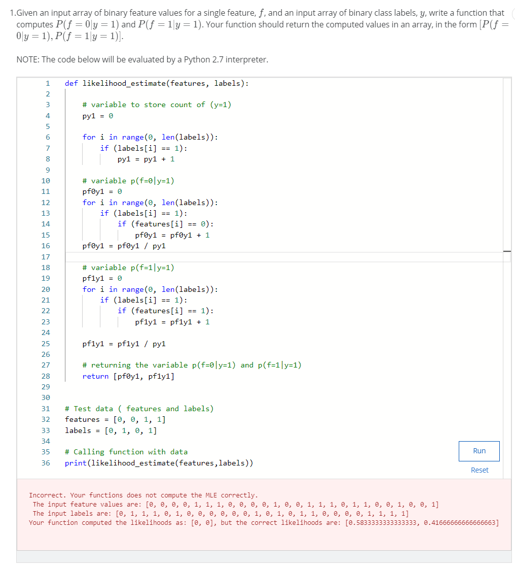 Solved 1. Given an input array of binary feature values for | Chegg.com