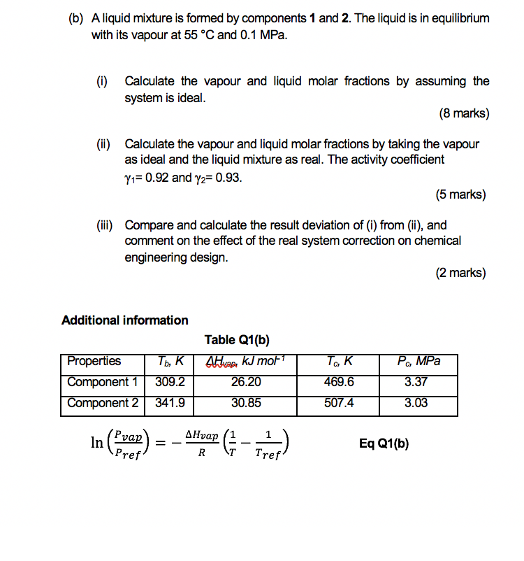 Solved (b) A liquid mixture is formed by components 1 and 2. | Chegg.com
