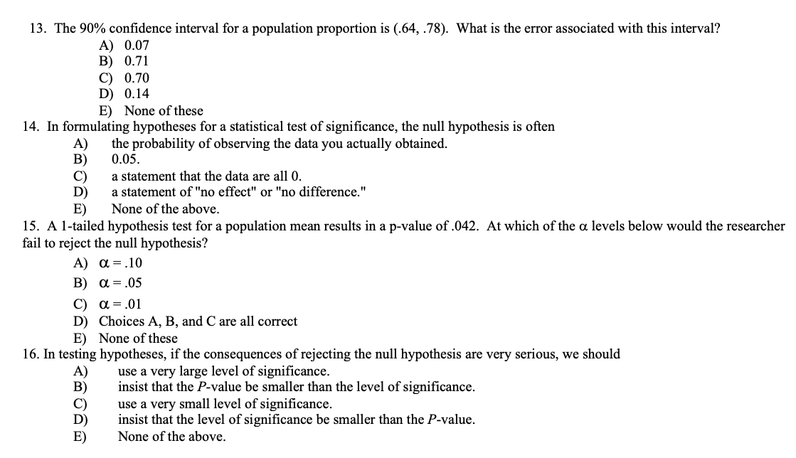 Solved 13. The 90% Confidence Interval For A Population 