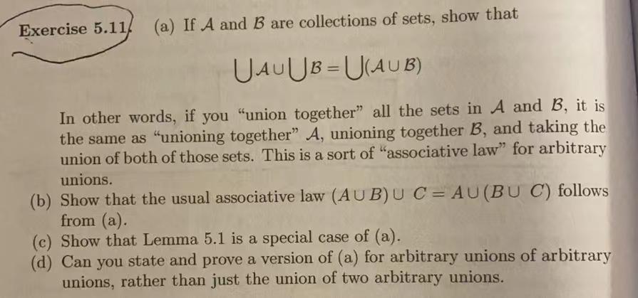 Solved Exercise 5.11. (a) If A And B Are Collections Of | Chegg.com