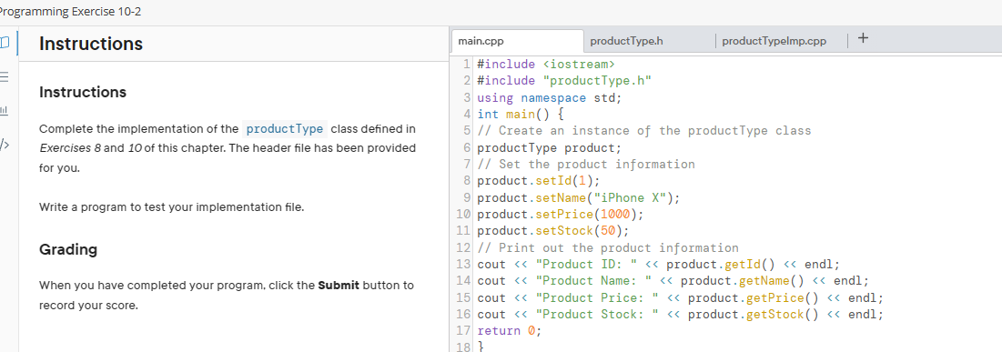 Solved Instructions Complete the implementation of the | Chegg.com