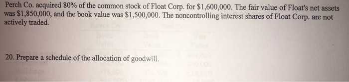 Solved Perch Co. acquired 80% of the common stock of Float | Chegg.com