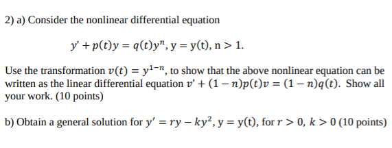 Solved 2) a) Consider the nonlinear differential equation y' | Chegg.com
