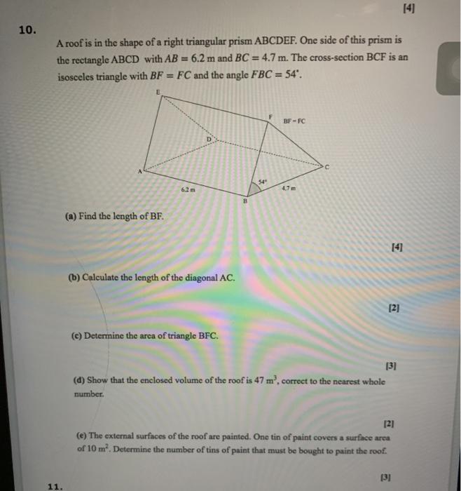 Solved 14) 10. A roof is in the shape of a right triangular | Chegg.com