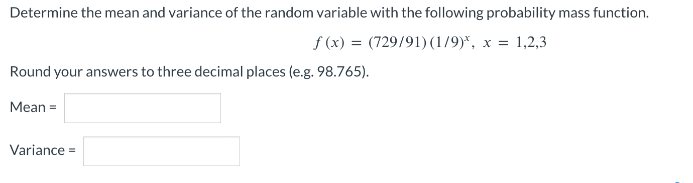 Solved Determine the mean and variance of the random | Chegg.com
