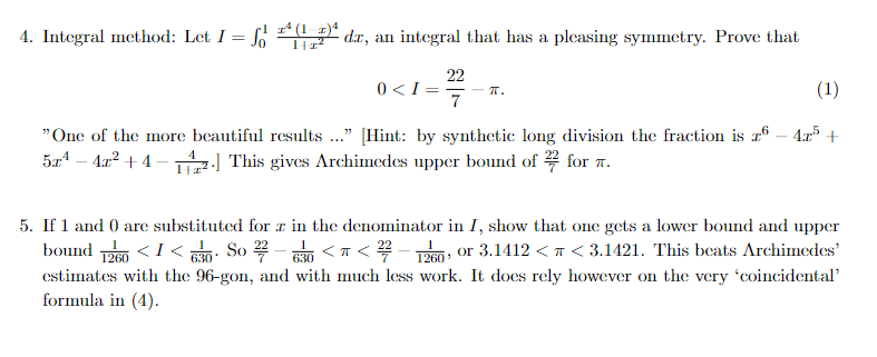 Solved 1 Integral Method Let I 011 X2x4 1 X 4dx An Chegg Com   Php697nhi