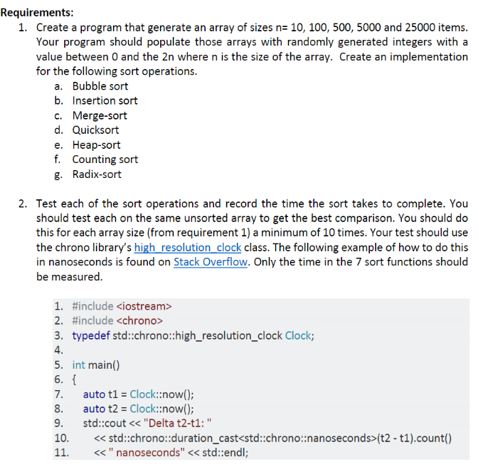 Solved 1. Create a program that generate an array of sizes | Chegg.com