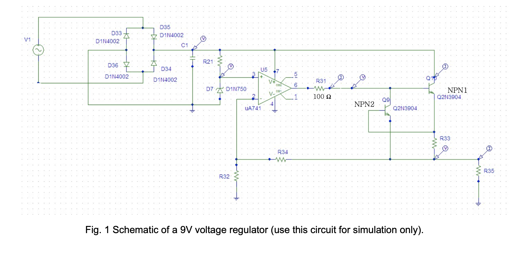Design a voltage regulator that will provide an Circuit Diagram