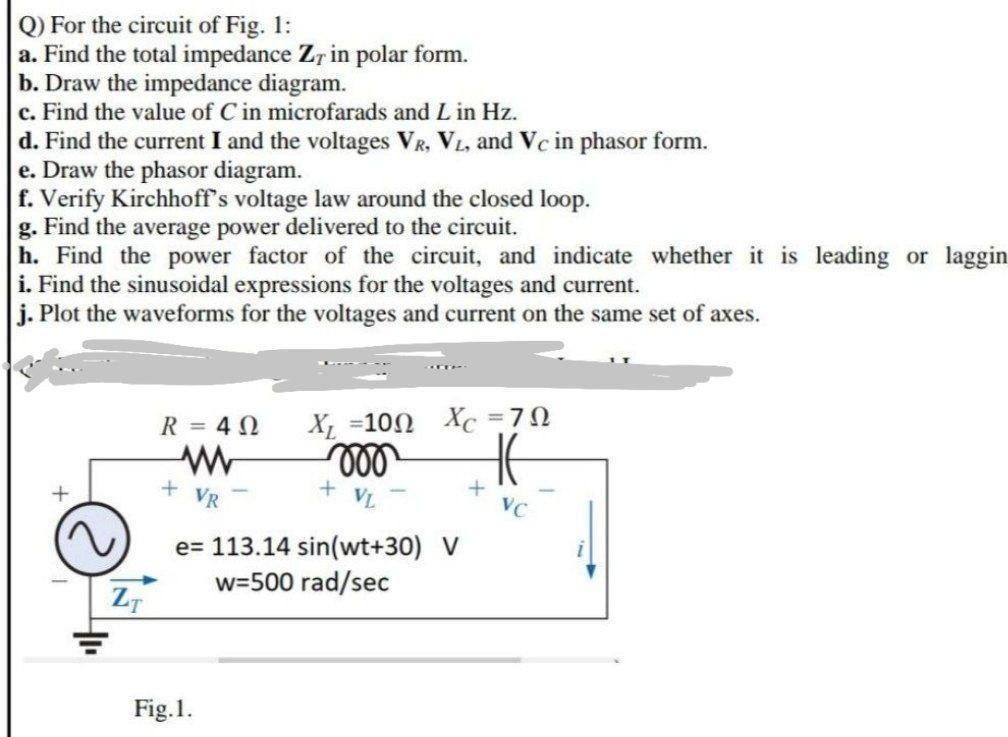 Solved Q) For the circuit of Fig. 1: a. Find the total | Chegg.com