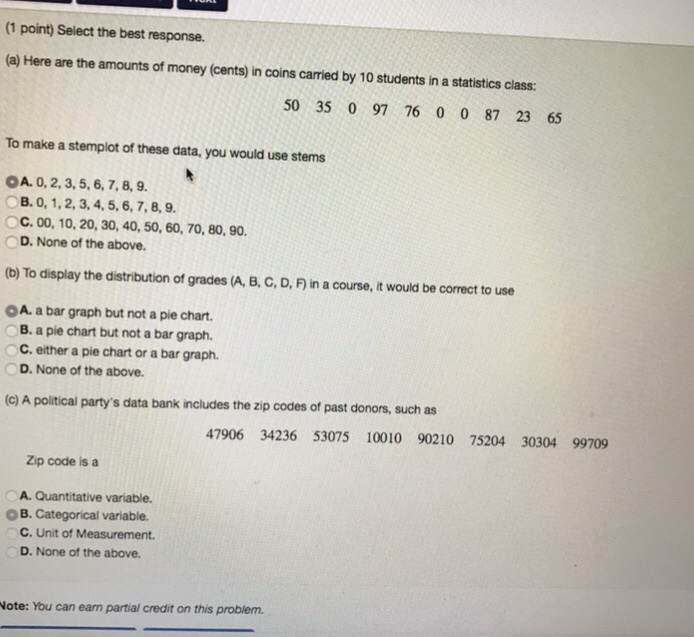 Solved 1 point) Select the best response. (a) Here are the | Chegg.com