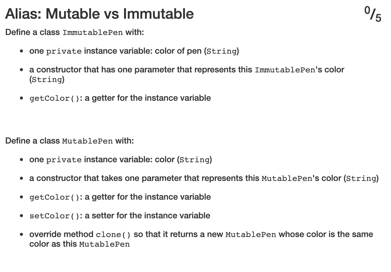 Solved Alias: Mutable vs Immutable 015 Define a class | Chegg.com