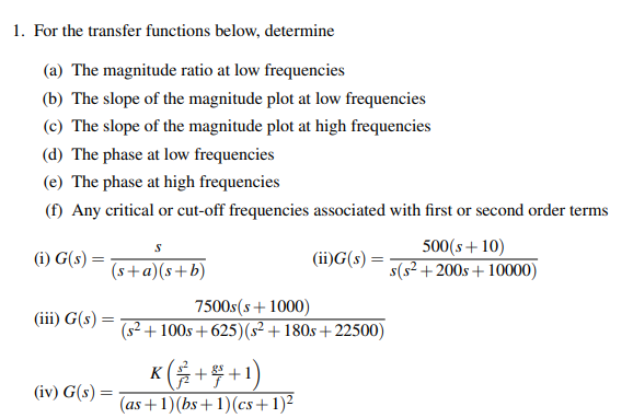 1. For the transfer functions below, determine (a) | Chegg.com