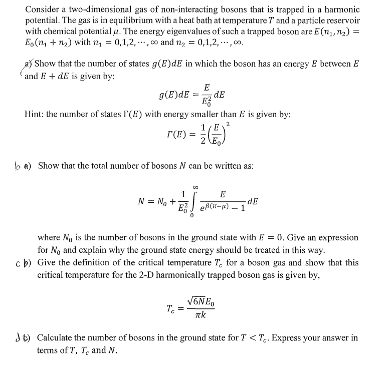 Consider a two-dimensional gas of non-interacting | Chegg.com