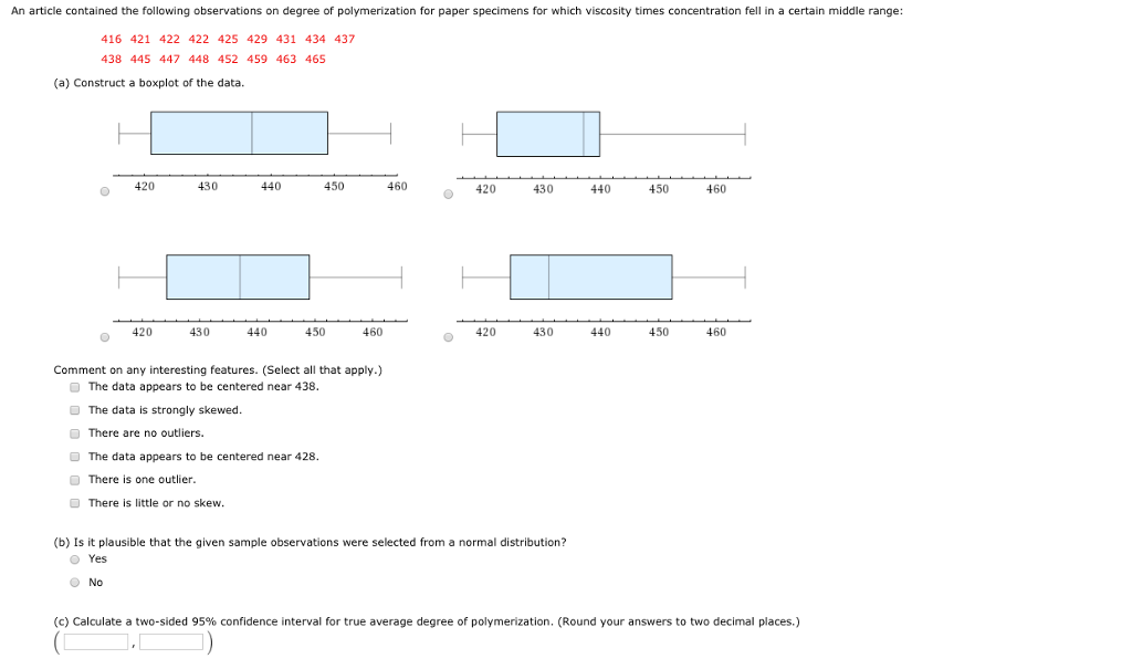 Solved An Article Contained The Following Observations On 