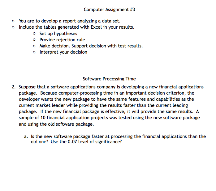 Computer Assignment #3 O You are to develop a report | Chegg.com