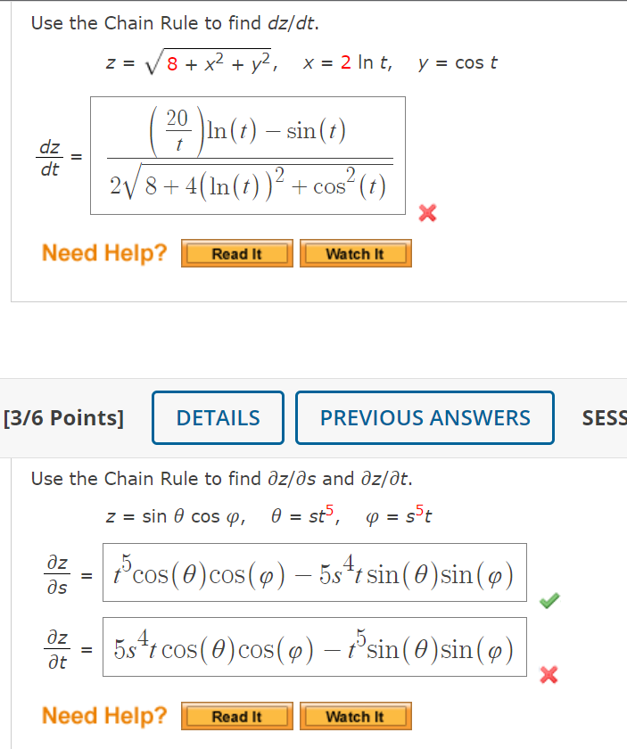 Solved Use the Chain Rule to find dz/dt.
