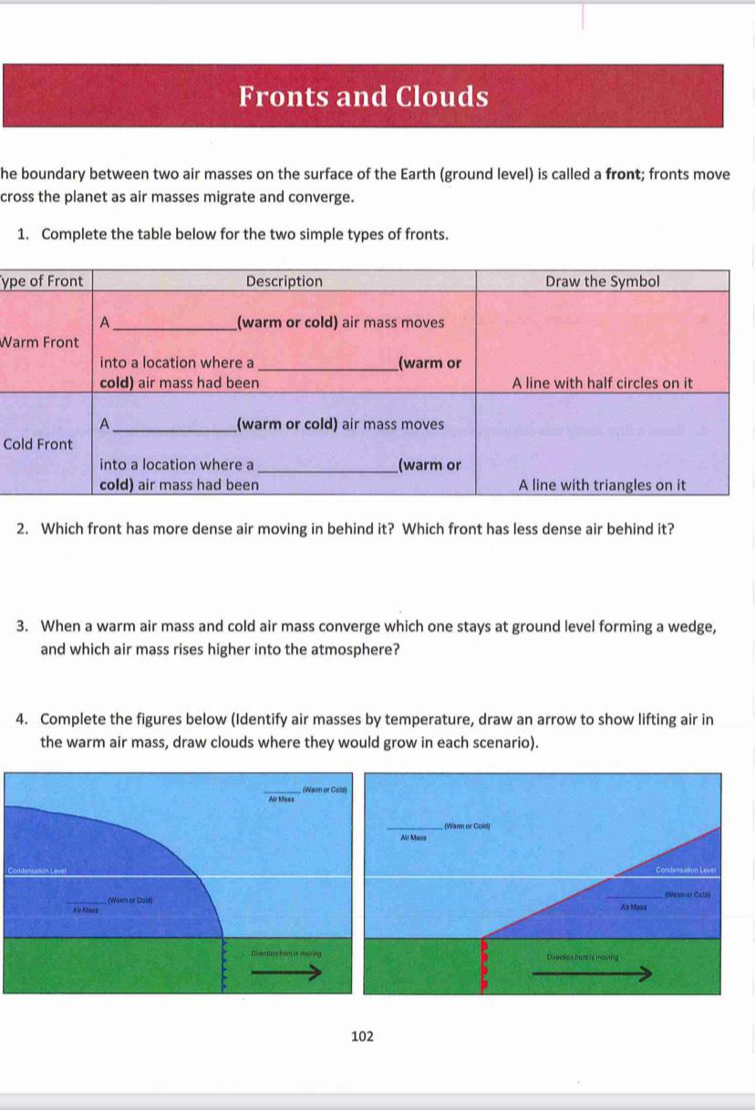 Solved Fronts and Clouds he boundary between two air masses