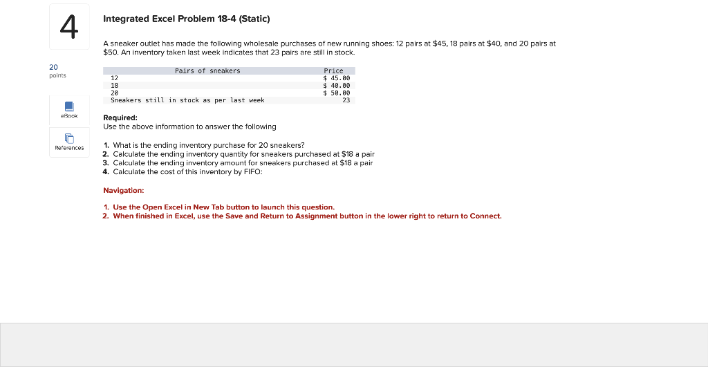 Solved Integrated Excel Problem 18−4 (Static) A sneaker