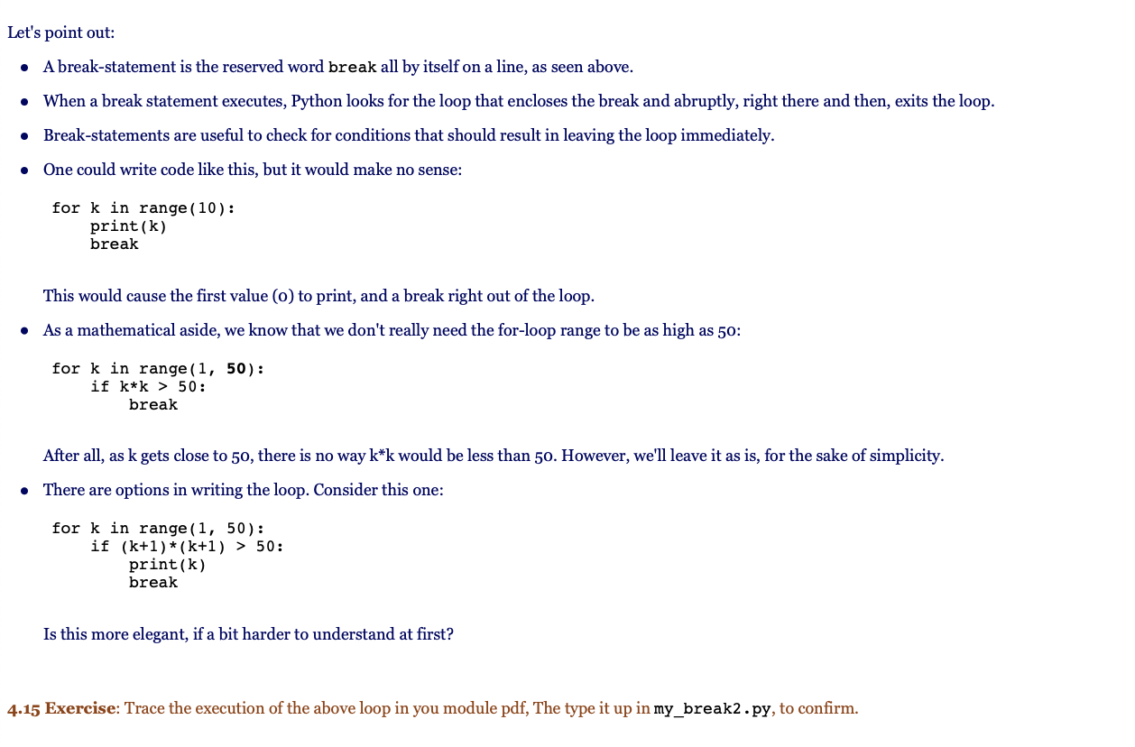 Solved 4.10 Exercise: Consider this for-loop: for k in range | Chegg.com