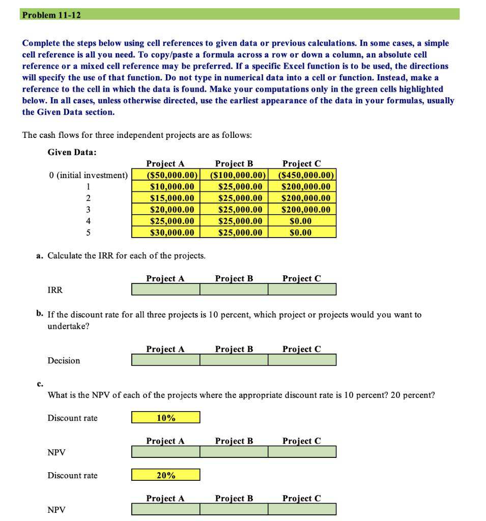 Solved Problem 11 12 Complete the steps below using cell Chegg