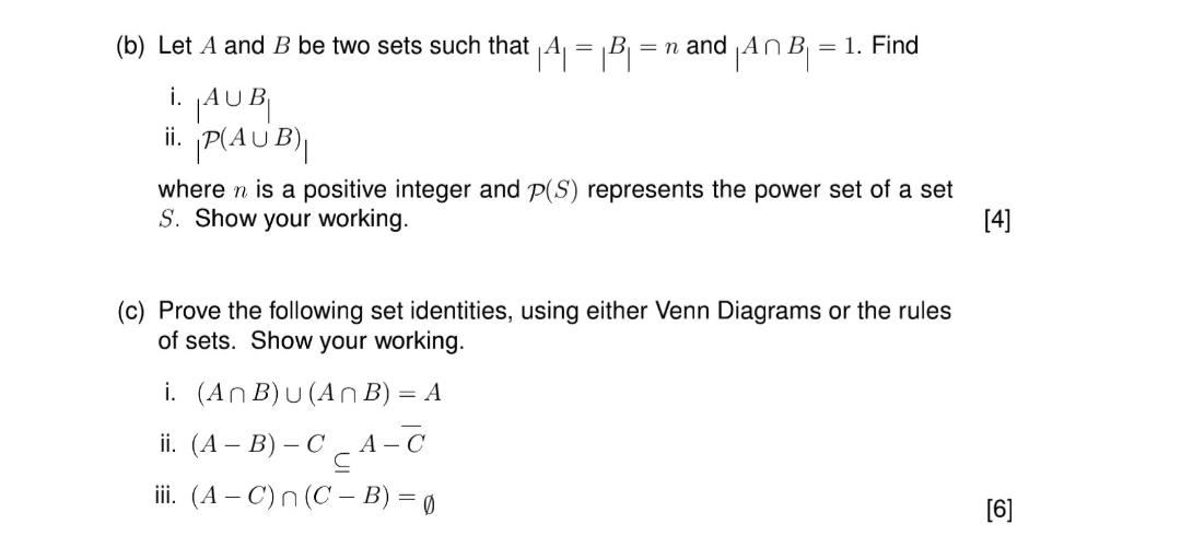 Solved (b) Let A And B Be Two Sets Such That A∣=∣B∣=n And | Chegg.com