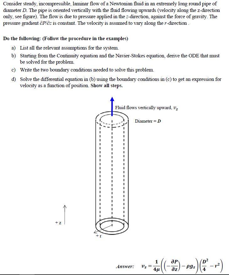 Solved Consider Steady, Incompressible, Laminar Flow Of A | Chegg.com