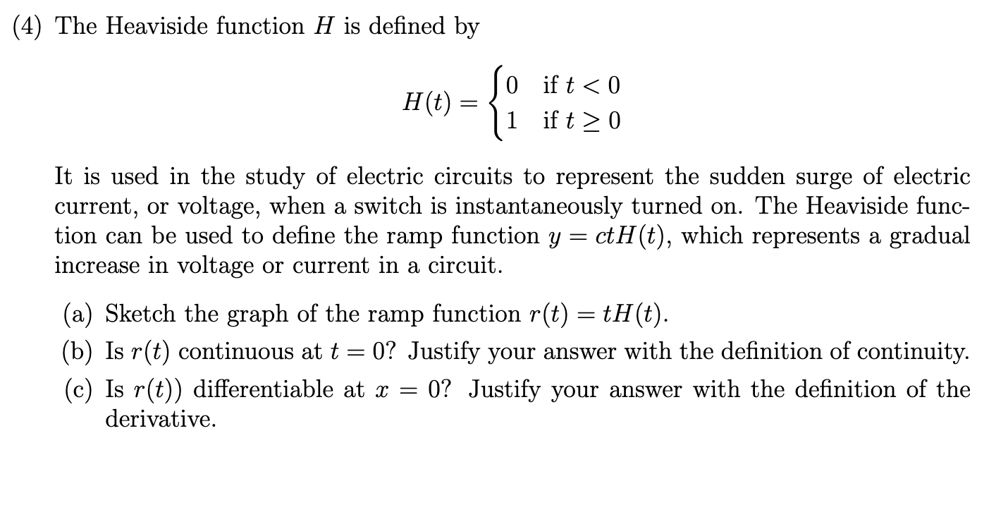 Solved (4) The Heaviside function H is defined by H(t)={01 | Chegg.com